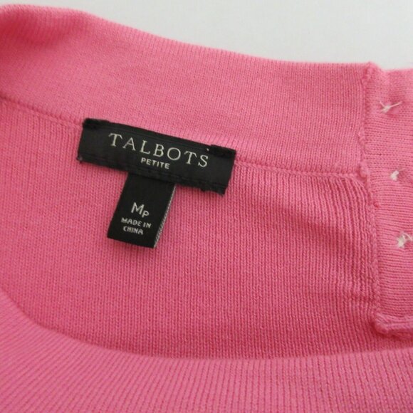 TALBOTS Pink Top Size M Petite Rounded Neck 3/4 Sleeve Classic Gold Back Buttons - Picture 4 of 6